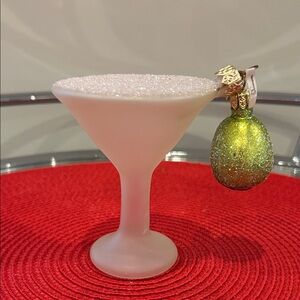 Vintage Glass Martini with Olive with Glitter/Resin Details. Made in Poland, NWT